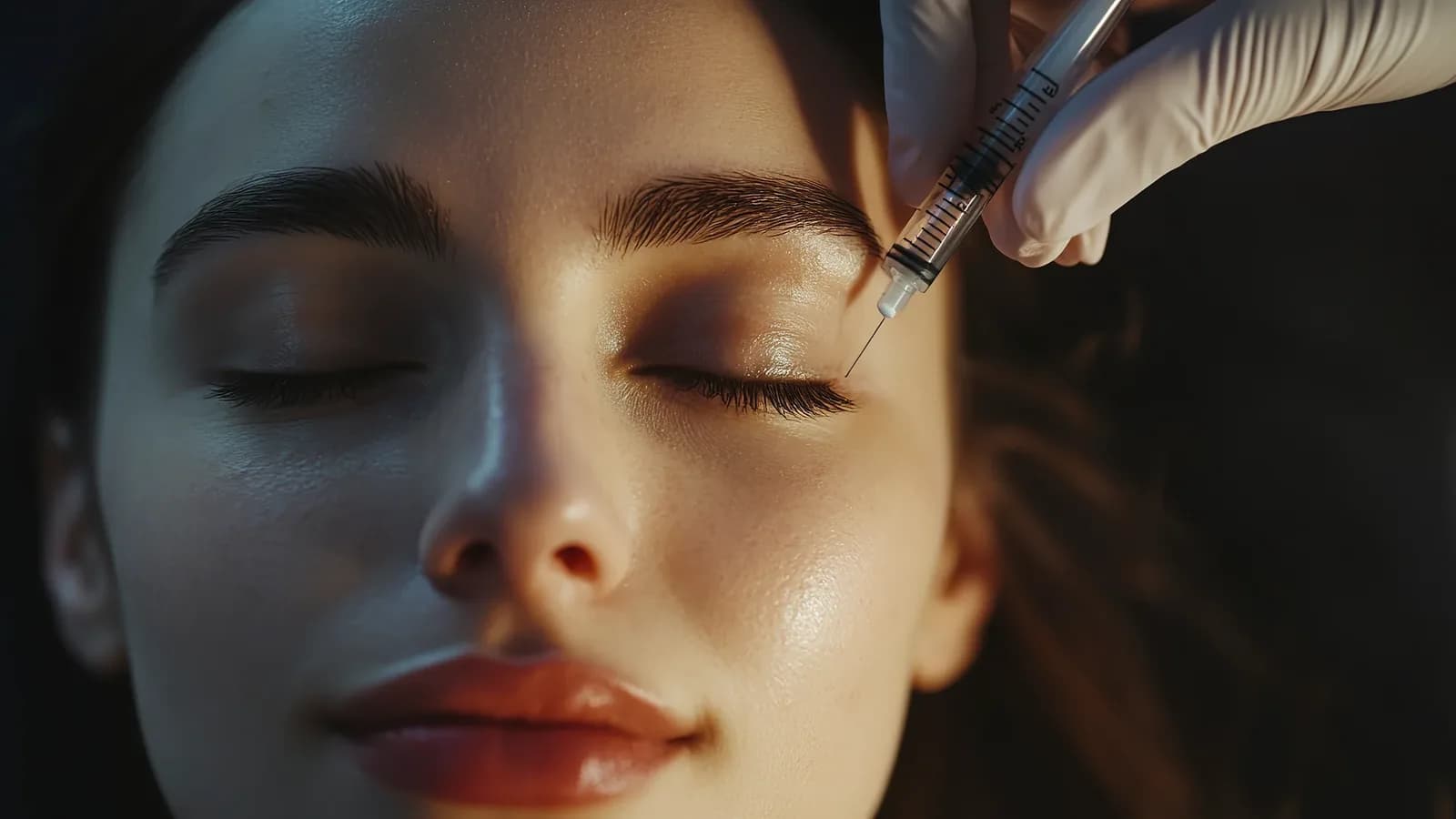 Aplicação de toxina botulínica na região da sobrancelha