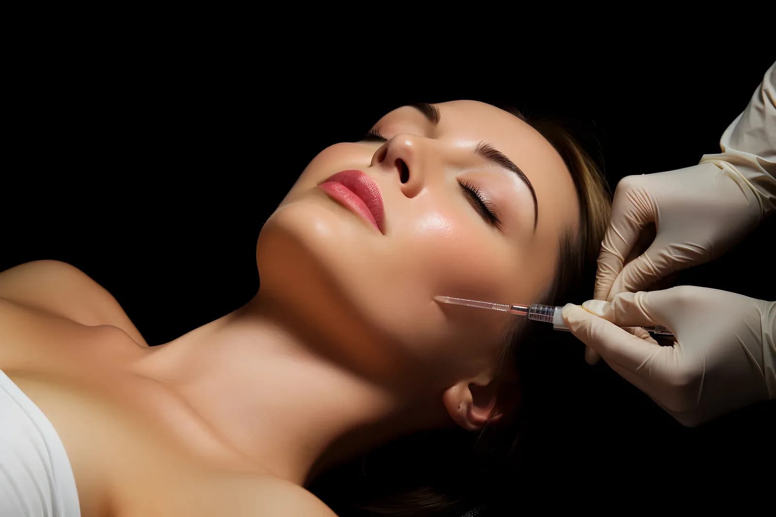 Aplicação de preenchimento facial em consultório odontológico